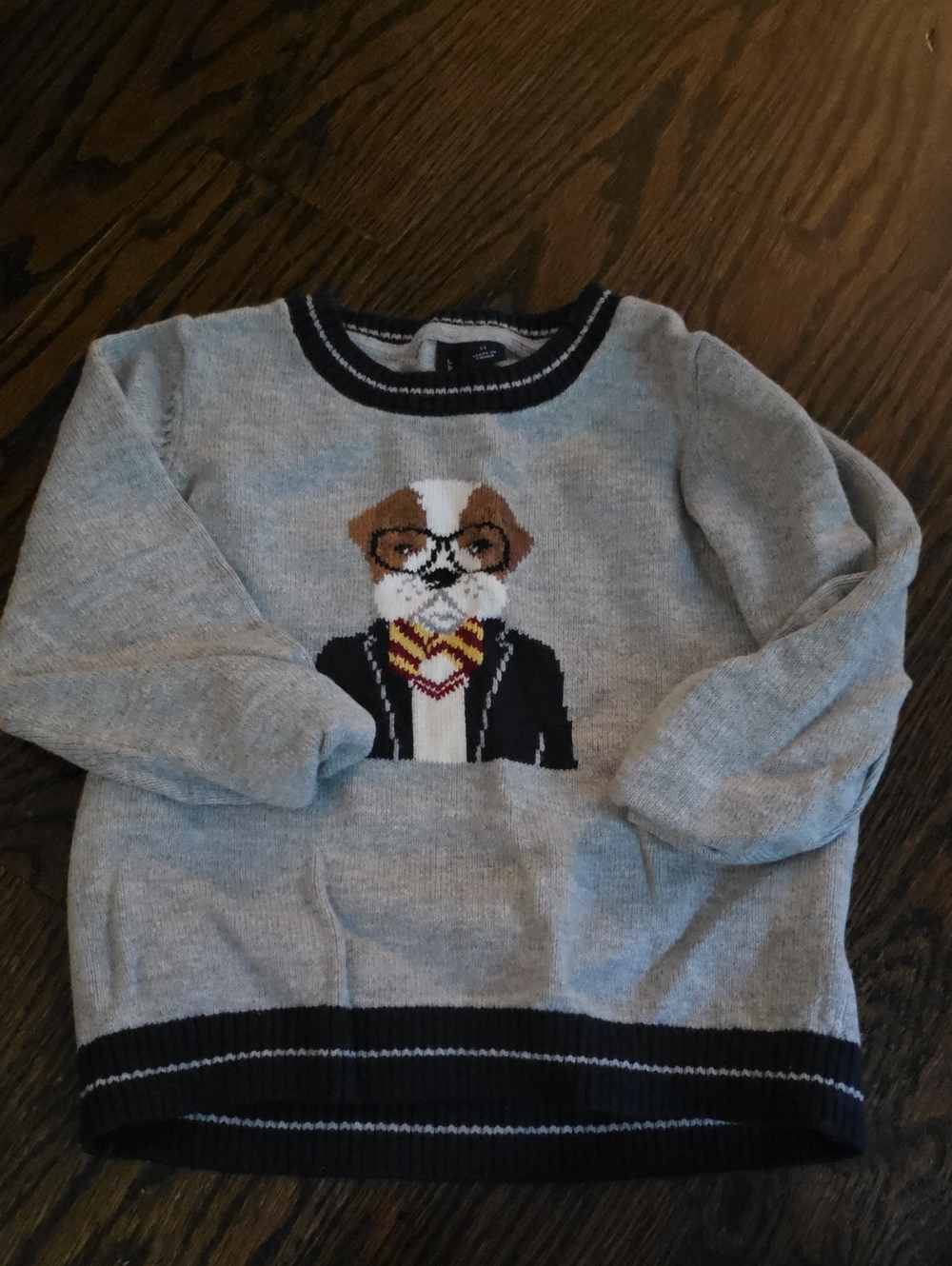 Janie and Jack Light Gray Sweater with Dog Motif
